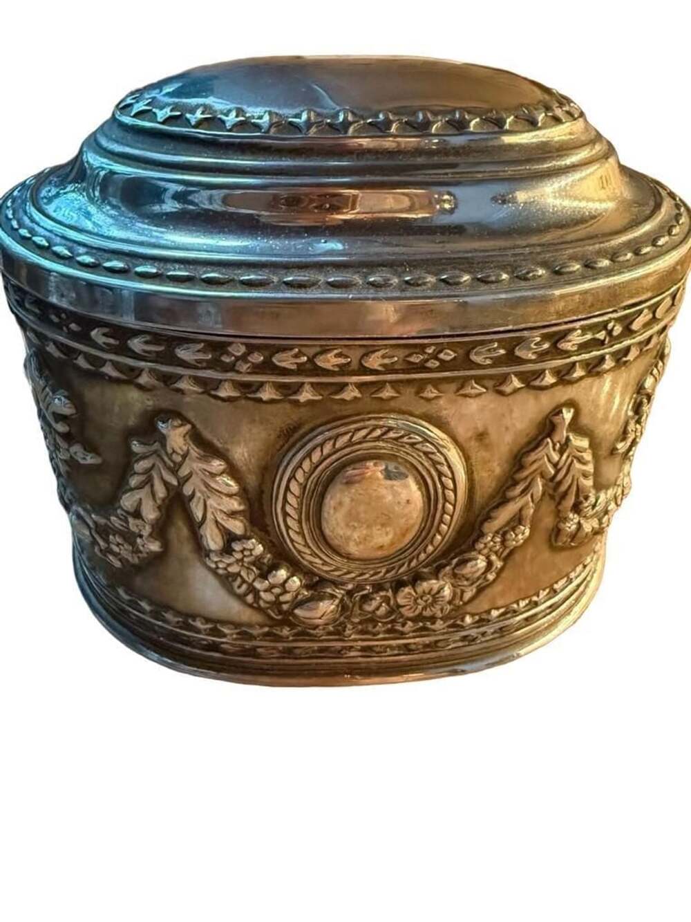 Vintage Ornate Silver Plate Jewelry Trinket Box Red Velvet Neoclassical
Beautif